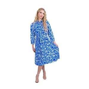 Trisha Tyler Shirt Dress Womens Large Blue White Abstract Midi Coastal Classic